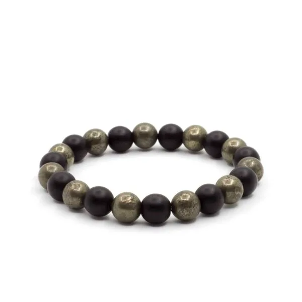 I am protected & abundant - Pyritt og onyx krystall armbånd