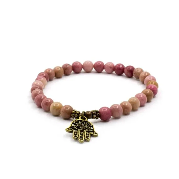 The rescue stone - Rhodonitt krystall armbånd med hamsa