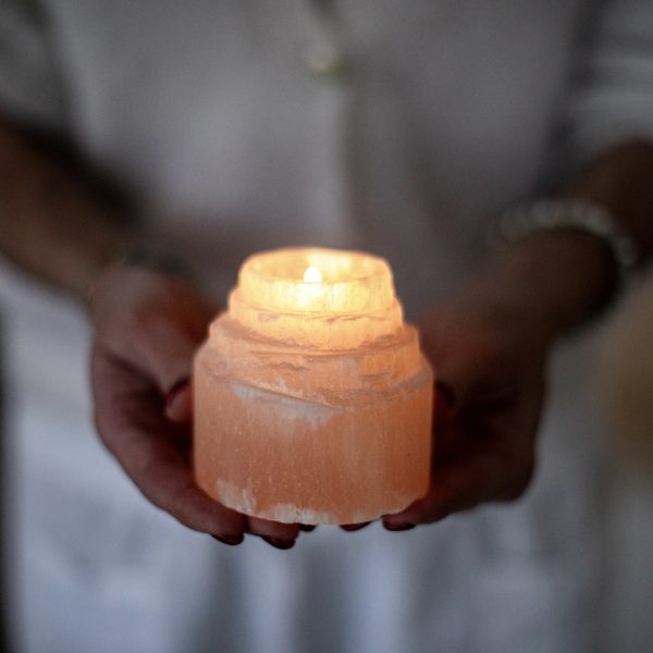 Selenitt telysholder "Gratitude" Orange