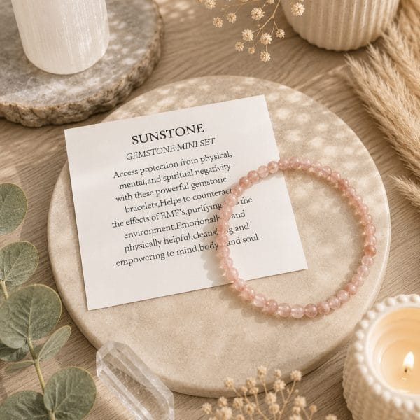 Glede, styrke & livskraft - Solsten krystallarmbånd 4mm