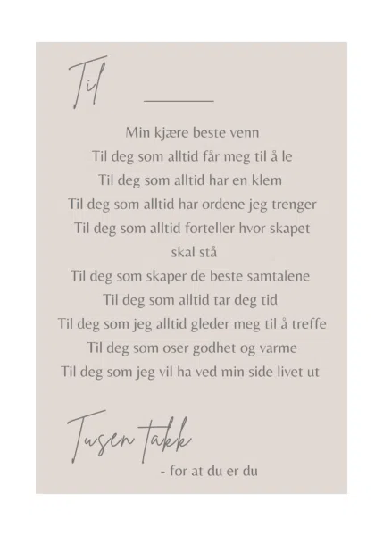 Kort til Bestevennen