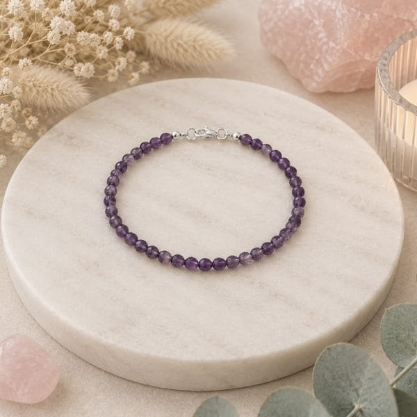 Peace - Ametyst krystall armbånd 4mm med lås