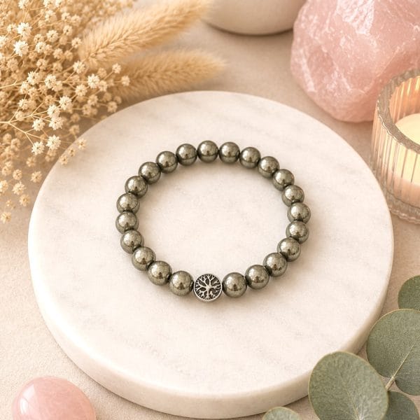 Protection & abundance - Pyritt krystall armbånd 8mm med livets tre