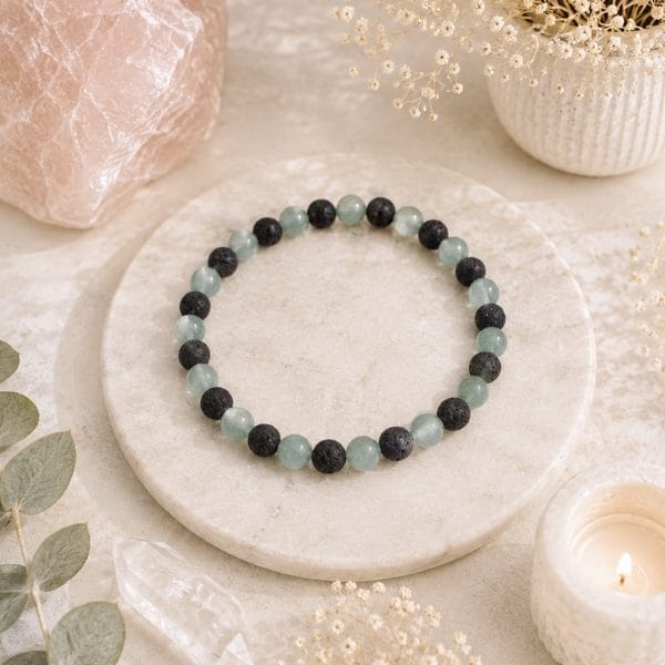 Happy Grounding - Lava & grønn aventurin krystall armbånd 6mm