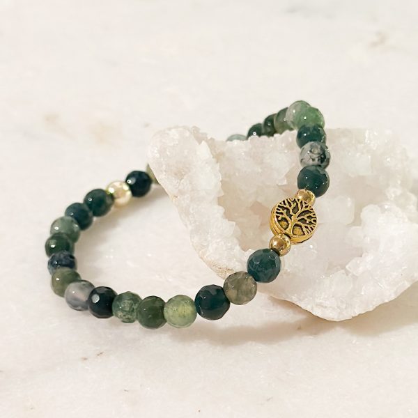 I have self esteem & I am in balance - Fasettert moseagat krystallarmbånd m/livets tre