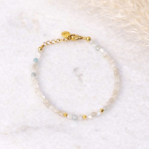 Moon and sea - Månesten og akvamarin krystallarmbånd